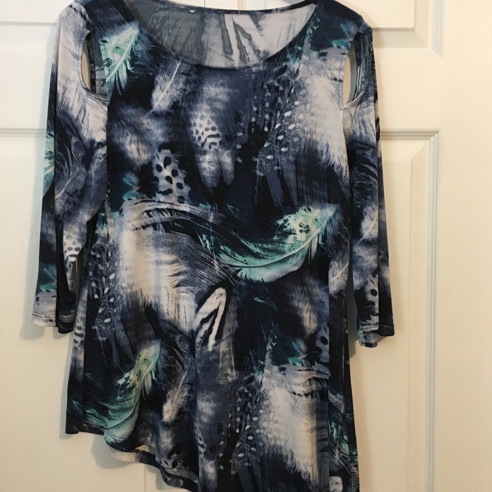 Peter Nygard Blue and Green Asymmetrical Blouse